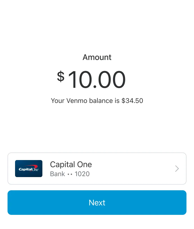 Add money UI screen 1