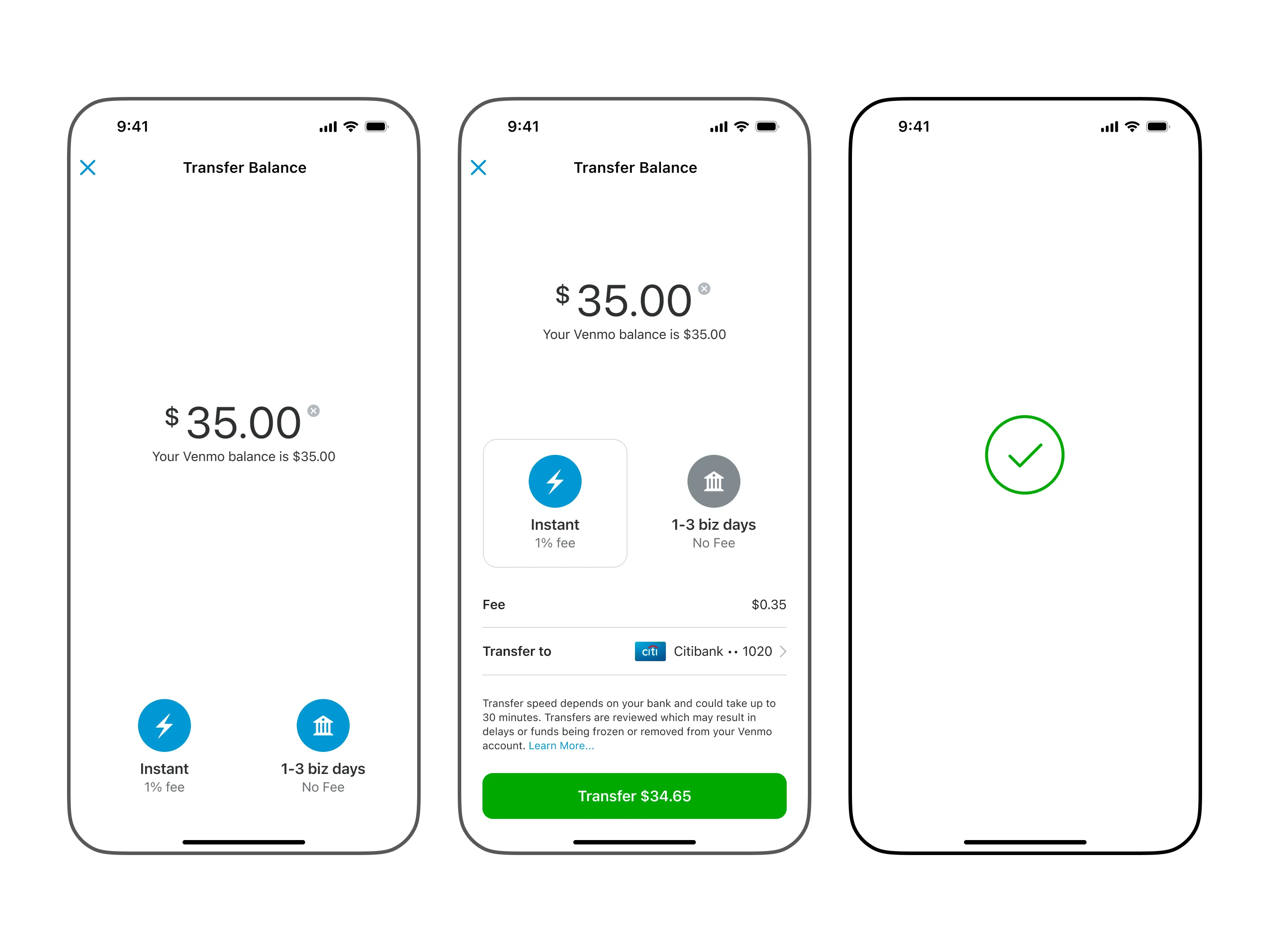 New instant transfer flow